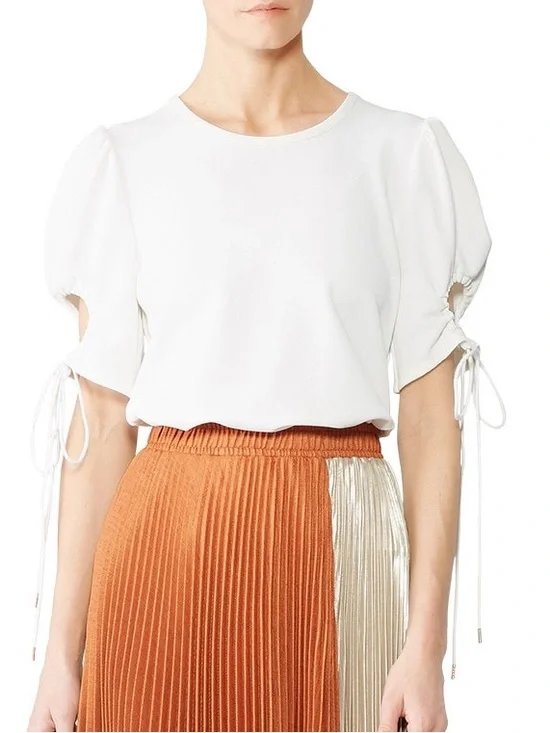 SEE BY CHLOE White Tie Sleeve Stretch Crepe Top Size Medium - Picture 2 of 9